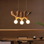 Suspension lumineuse contemporaine bois marron clair doré noir trois ampoules blanches salon restaurant chambre