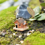 ornement jardin miniature maison rustique ancien texture bois pierre décoratif lot cinq pièces