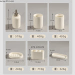 ensemble salle bain moderne brosse dents pot dentifrice distributeur savon blanc crème grain ciment