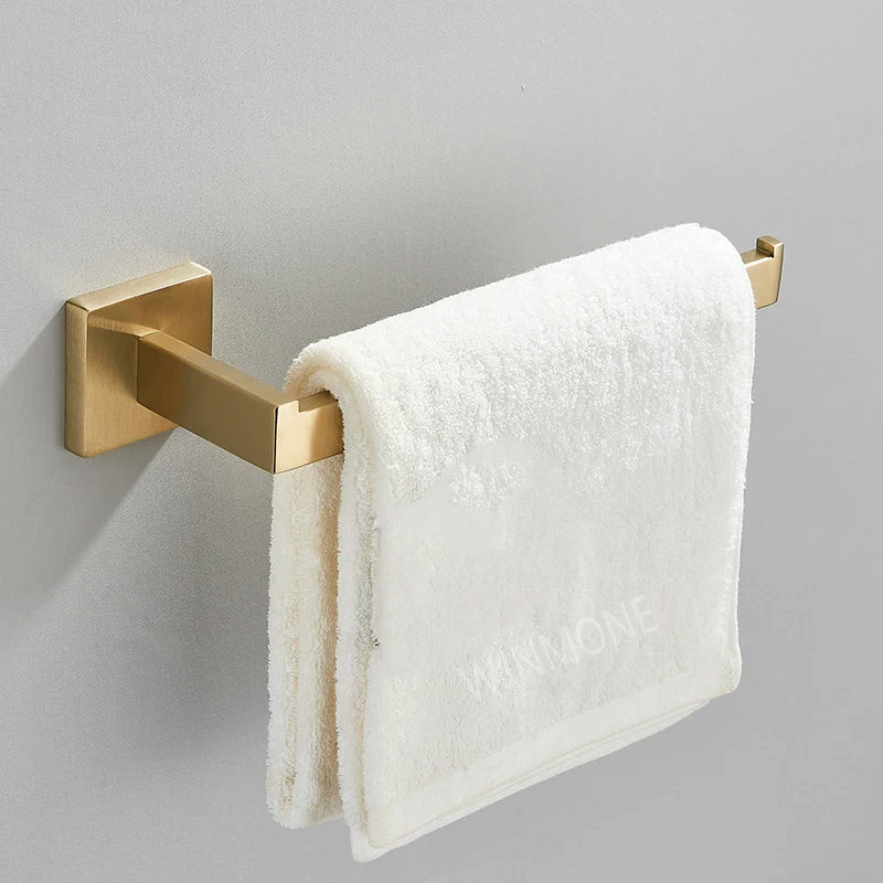accessoires salle bain ensemble porte serviettes moderne finition dorée métal alliage aluminium fixations murales