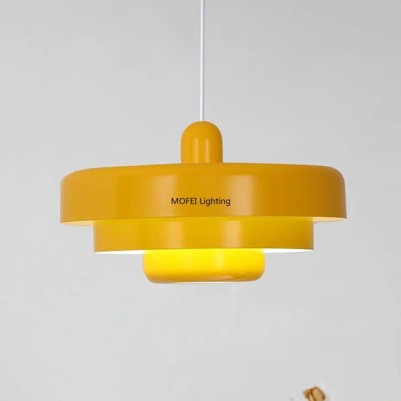 suspension lumineuse moderne pendentif orange noir blanc abat jour rond multi couche opaques fixations