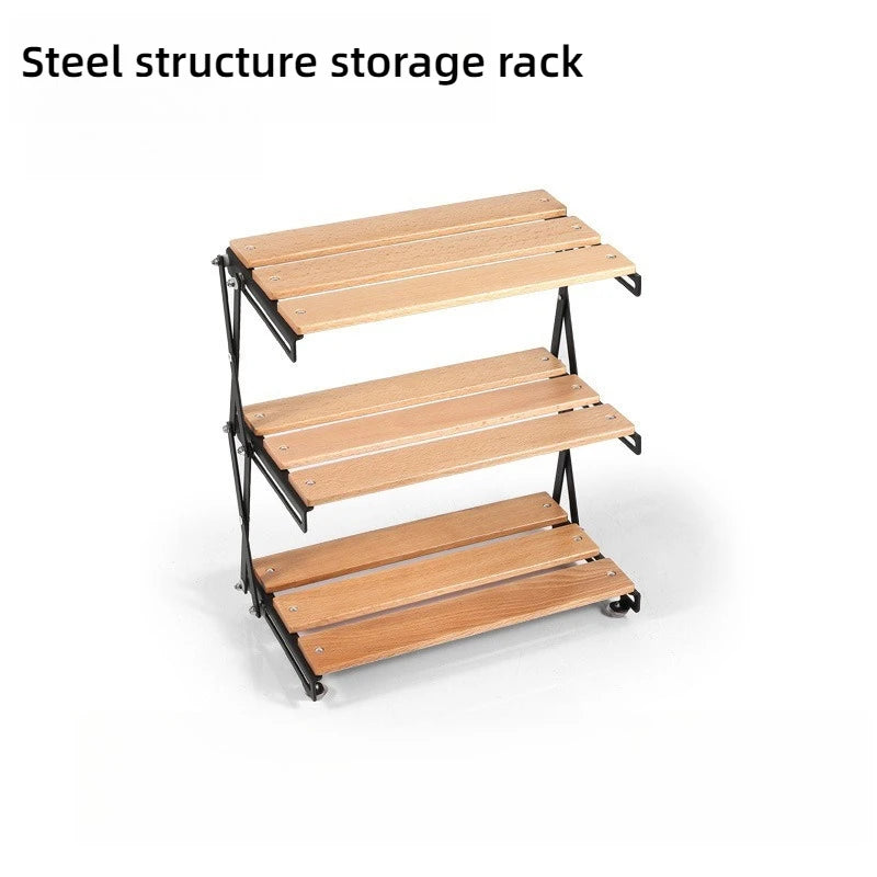 étagère pliable bois brun clair moderne trois niveaux clips fixation multifonctionnelle campingintérieur