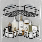 étagère salle bain moderne fer noir blanche grille métallique adhésive cosmétique rangement angle mur