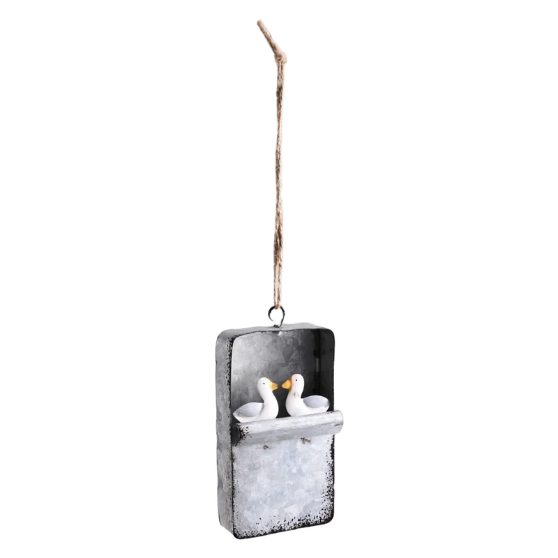 boîte décorative gris métallisé texture grunge aspect vieilli vintage rustique anneau métallique oiseaux blancs