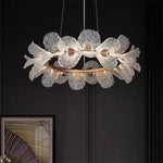 Suspension lumineuse moderne florale blanc doré LED câbles métalliques transparentes chambre salon
