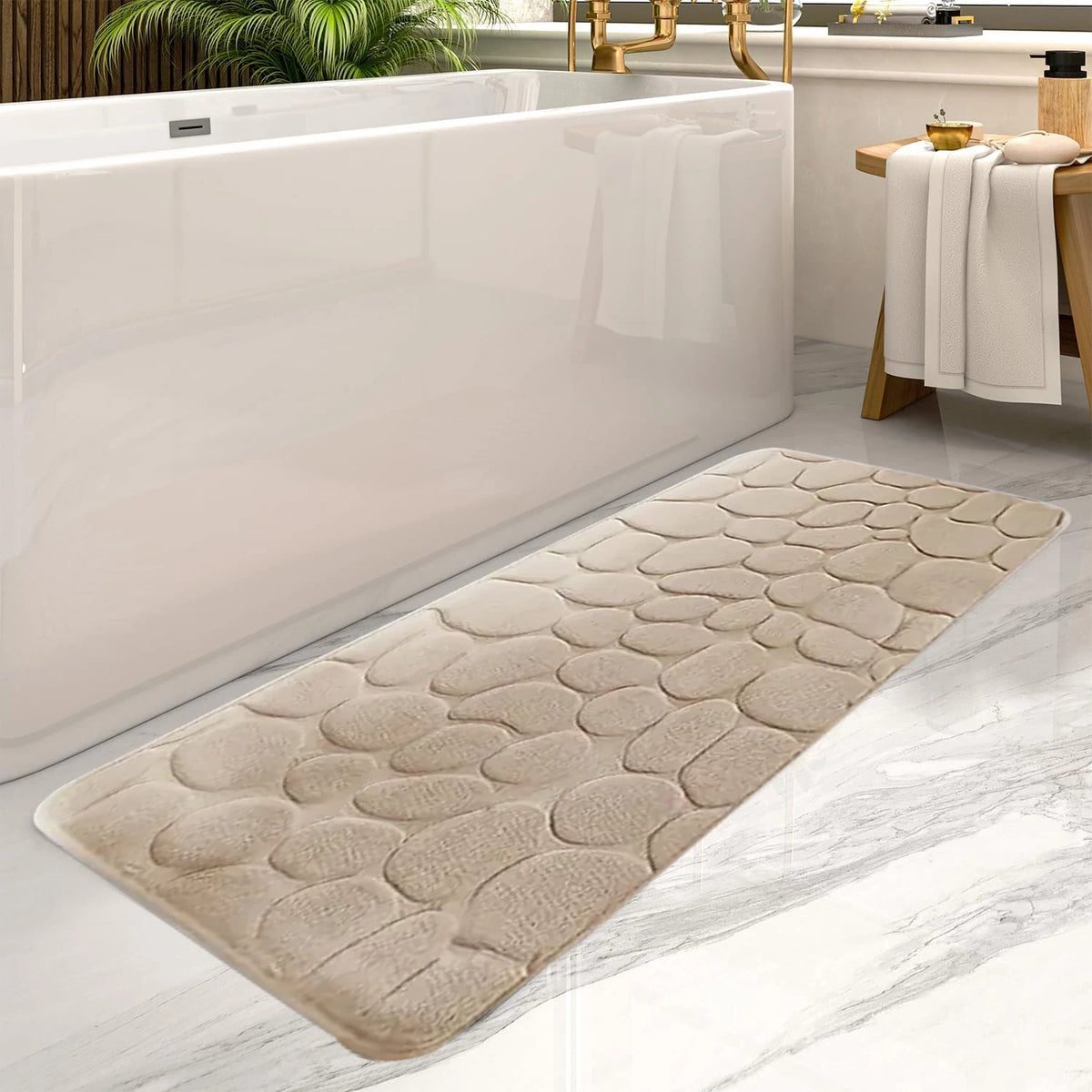 tapis bain gris moderne texture cailloux antidérapant absorbant 120cm 50cm