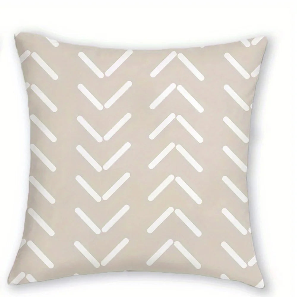 housse coussin motif géométrique moderne polyester beige blanc zipper 40x40cm chambre coucher canapé lit