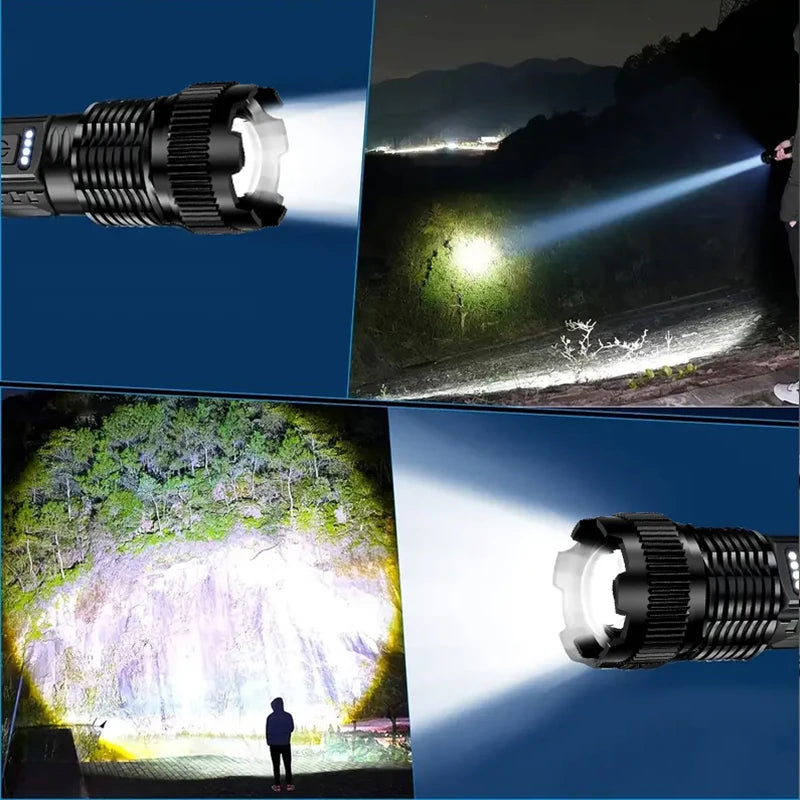 torches tactiques led rechargeables modes réglables cordon clip noir camping