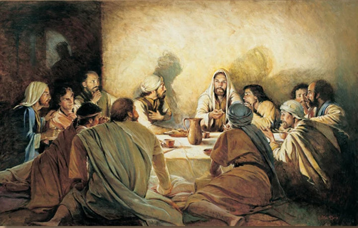 toile d'art peinture l'huile jésus cène religieuse multicolore fixation murale sans cadre