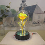 rose artificielle verre transparent led bleu doré décoration intérieure anniversaire saint valentin préparation mariage