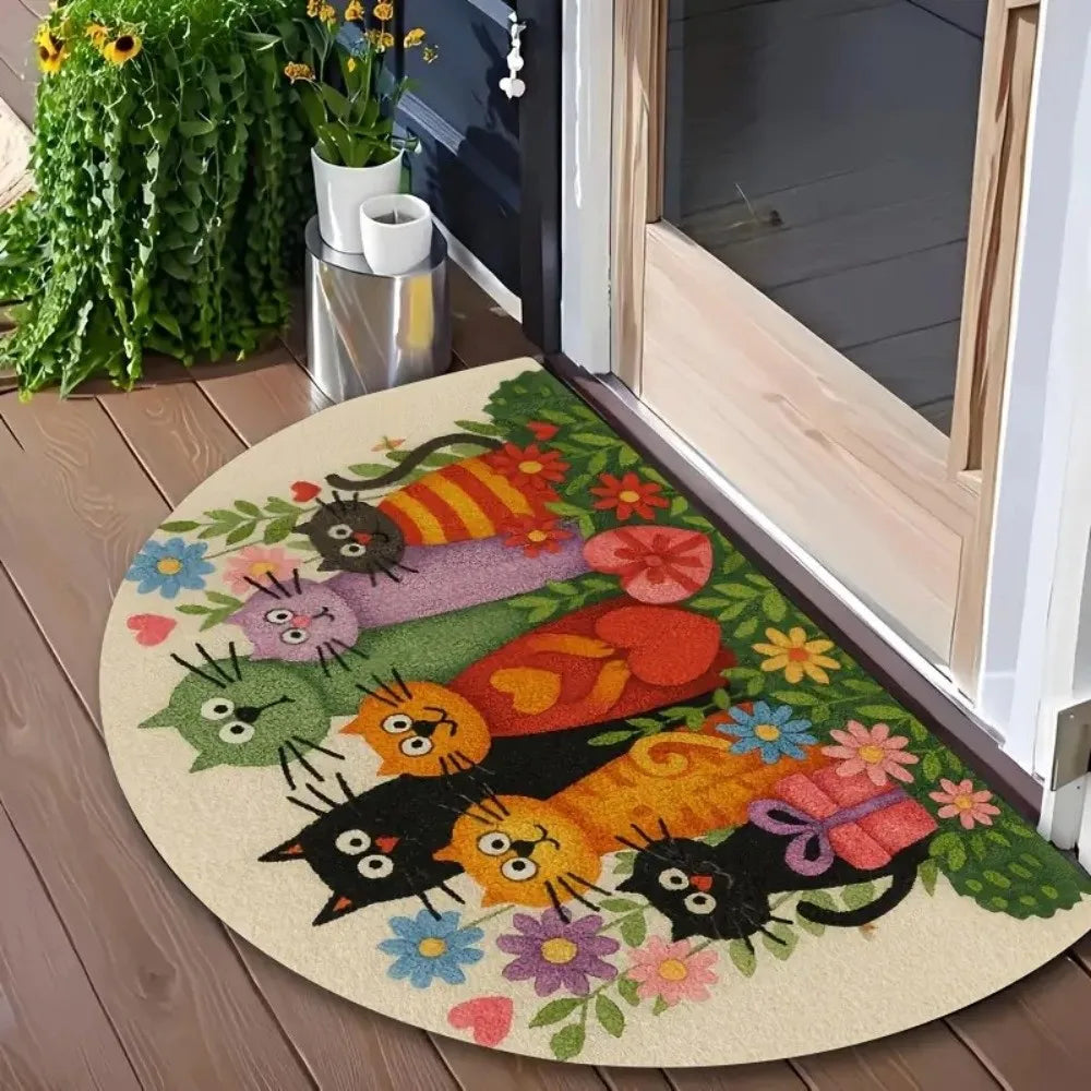 tapis d'entrée antidérapant chatons mignons motifs floraux moderne multicolore rouges verts bleus noirs 40x60cm