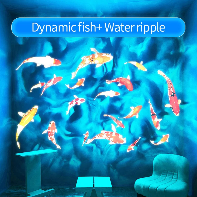 projecteur led extérieur effet eau dynamique poissons koi lotus logo décoration jardin piscine dynamique