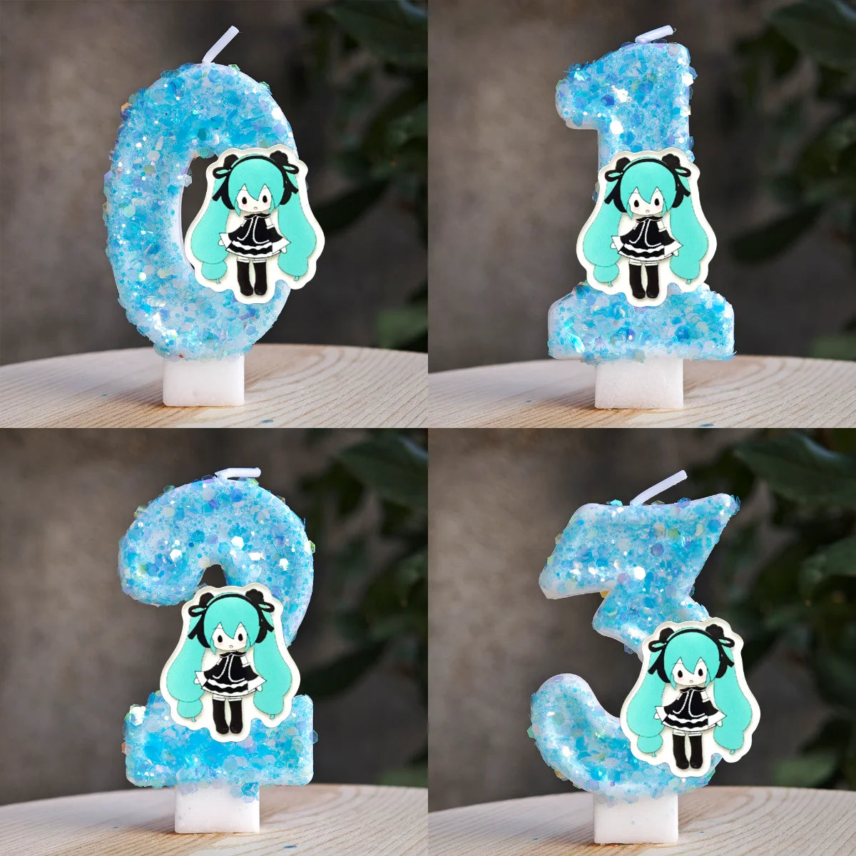 bougies anniversaire hatsune miku chiffres glitter bleu blanc décoratives anime personnalisées enfants adultes