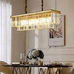 lustre moderne élégant doré transparent prismes géométriques câble led chambre salle mangerhôtel