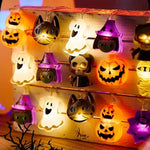 guirlande lumineuse halloween orange blanc noir citrouilles fantômes yeux chats squelettes 3v led piles