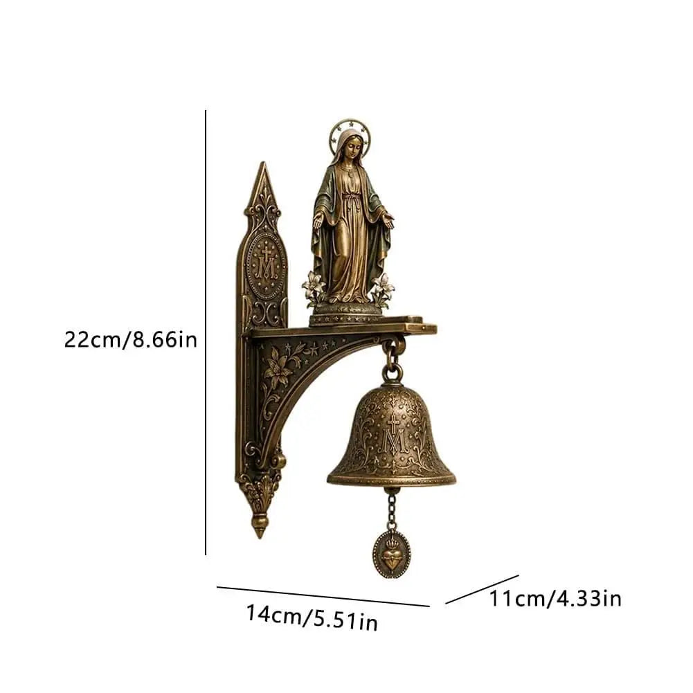 cloche porte bronze ornements floraux art nouveau fixation murale statue religieuse chaîne pendentif