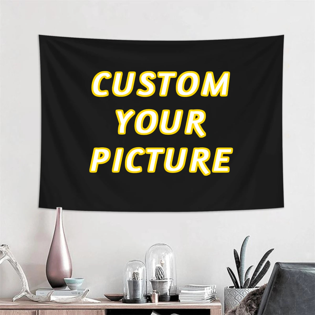 tapisserie personnalisable moderne noir jaune lettres relief 150x100 200x150 230x180 machine lavable