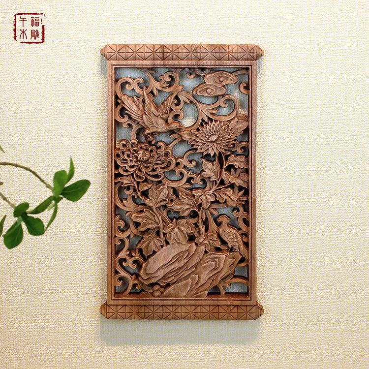 décoration murale traditionnelle gravure florale panneau bois ornements végétaux chinois classique intérieur