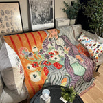 couverture décontractée lit polyester coton motif matisse abstrait fleurs personnages voyage