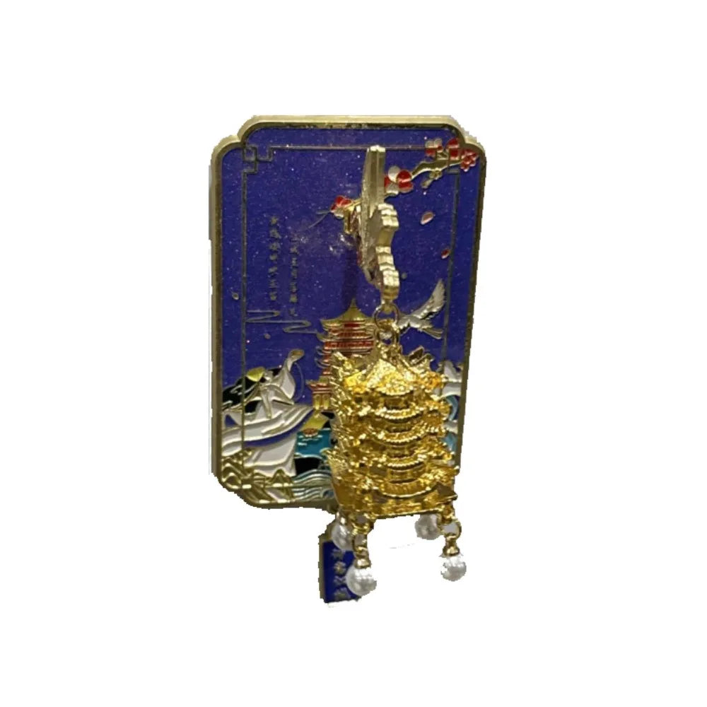 porte clés artisanal pagodes bleu doré rose blanc oiseaux décoratif(chainé)