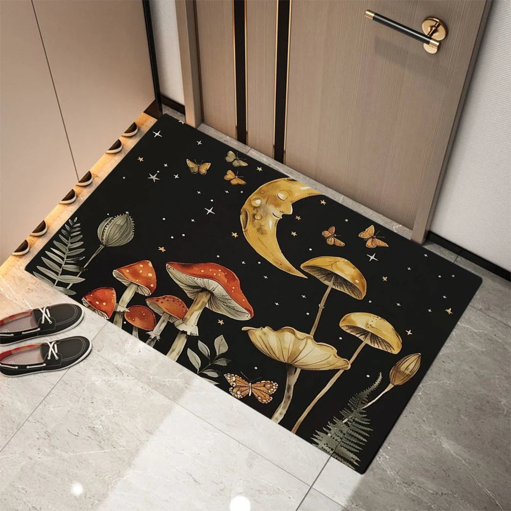 tapis moderne fleurs champignons papillons entrée intérieur extérieur résistant polyester