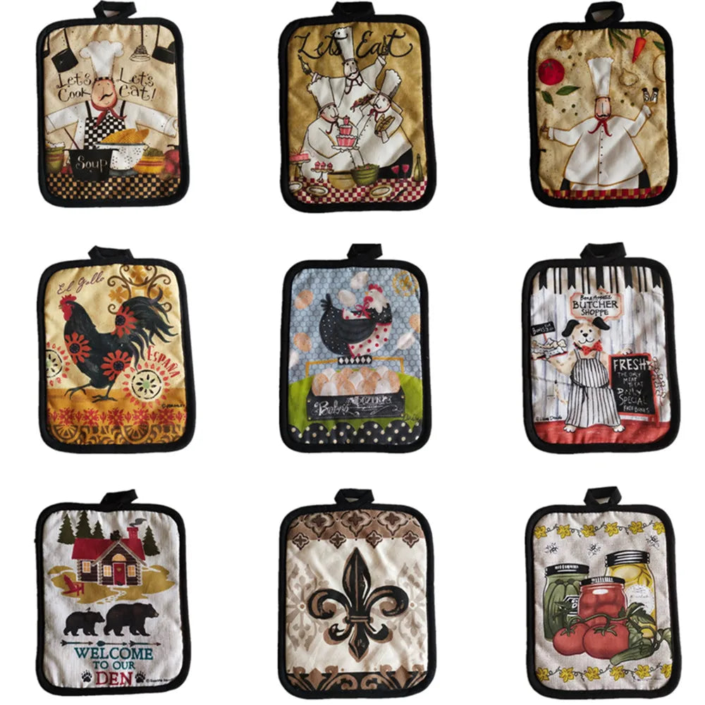 protège sous verre multicolore rustique poignées tissu motif cuisine animal fleur textes opaques rectangle