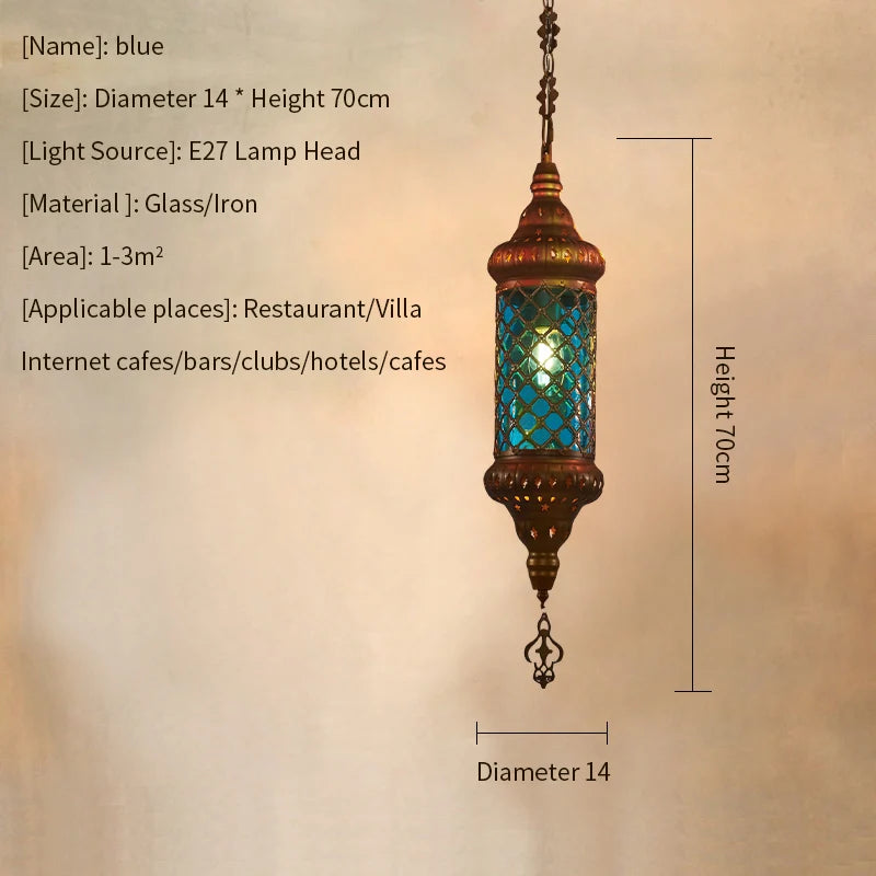 lampe suspendue vintage bronze rouge maille métallique chaîne restaurant chambre couloir motifs géométriques