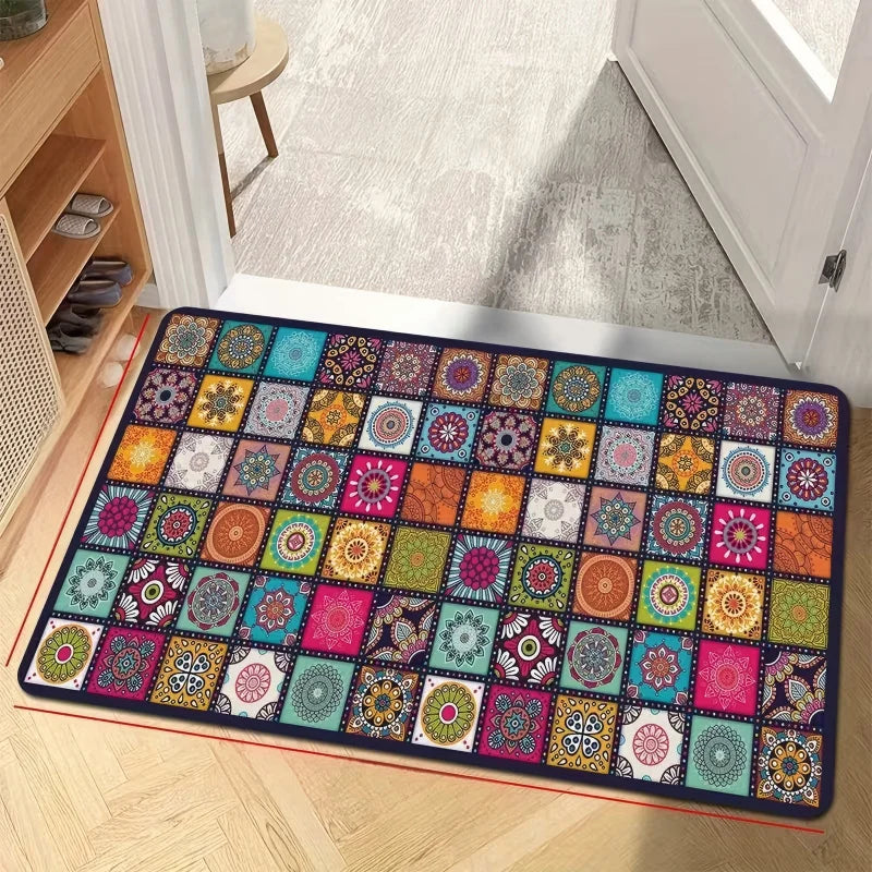 tapis sol moderne patchwork floral multicolore antidérapant extérieur intérieur