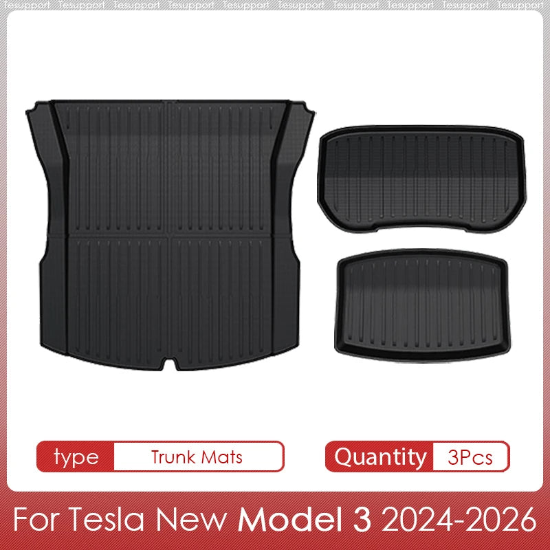 tapis sol coffre tesla model noir rayures horizontales moderne antidérapant caoutchouc
