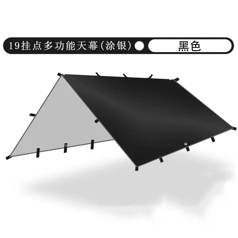 tarp polyvalent camping abri toile épaisse occlusion variable configurations multiples adaptateur
