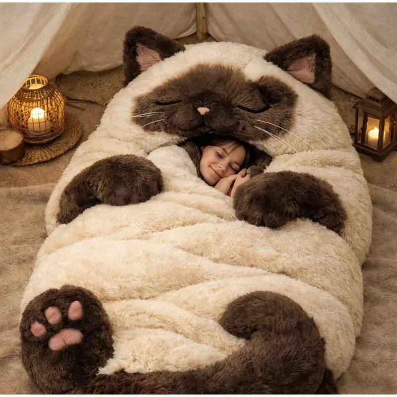 sac couchage adulte sac fourrure chat imprimé doux confortable polyester coton lit