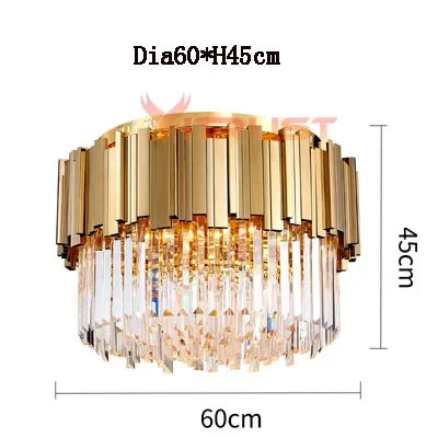lampe moderne or cristal transparent élégante barres dorées inoxydables salon hall