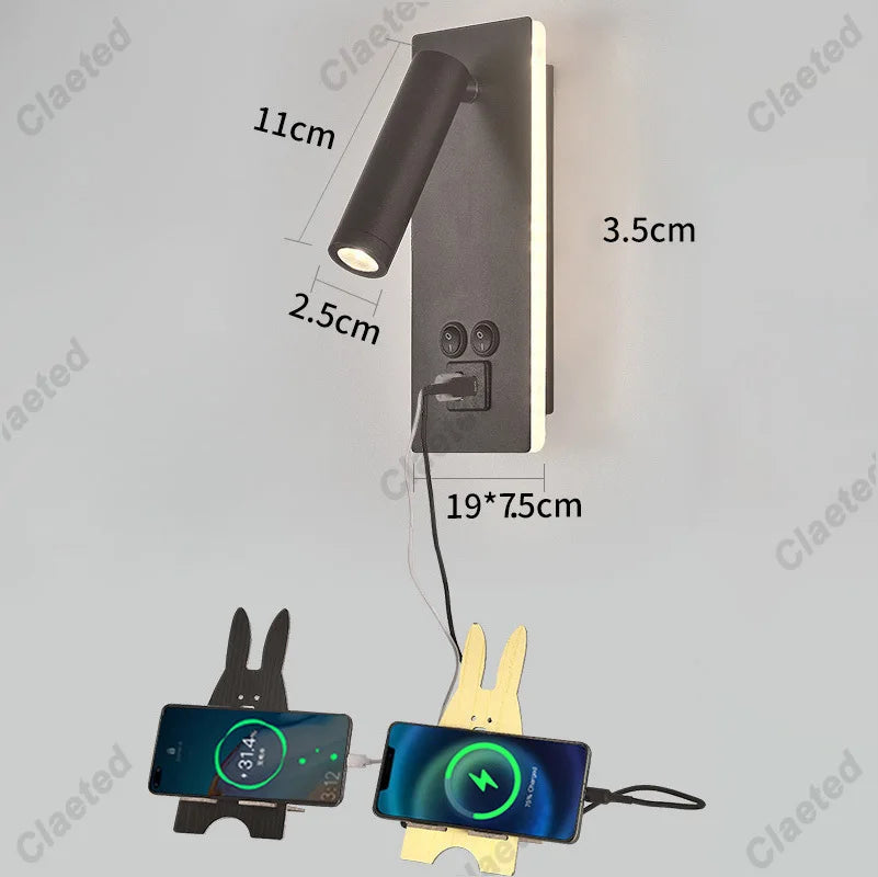 lampe chevet rechargeable led moderne noire blanche murale chargeur smartphone