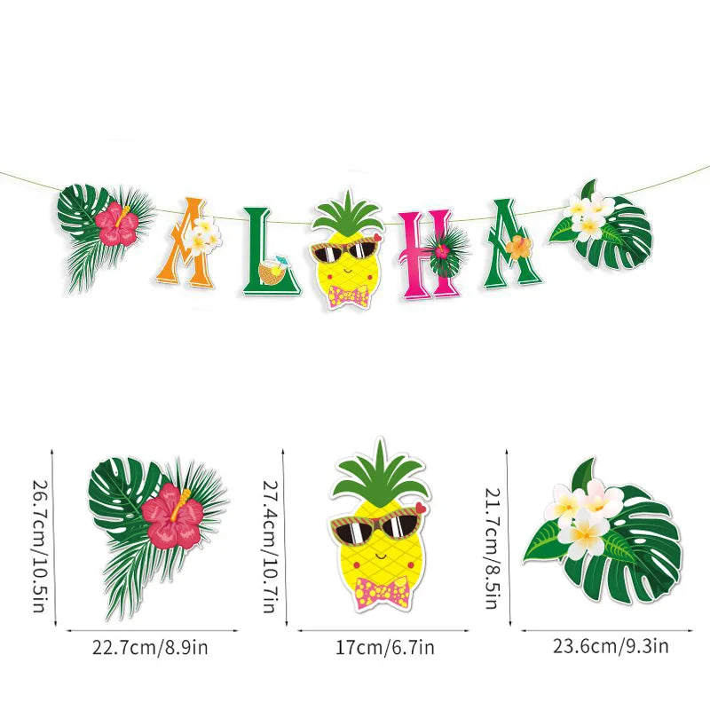 décoration fête hawaïenne ananas flamant rose palmier fruits coquille noix coco lunettes soleil clips