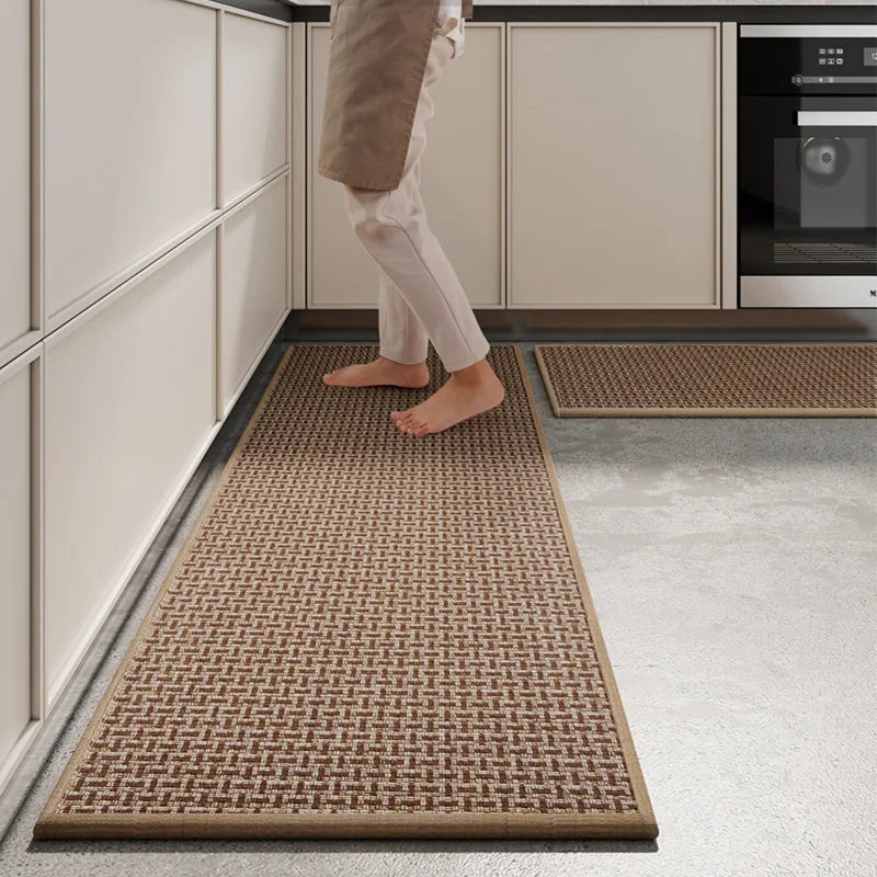 tapis sol antidérapant imperméable résistant décoloration texture tissée motif géométrique couleur beige moderne