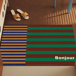 tapis d'entrée moderne rayures horizontales bleu vert marron beige antidérapant résistant décoloration 30x50cm 40x60cm