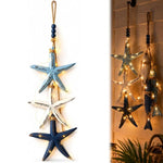 décorations murales marin poissons étoiles mer bois bleu blanc suspendus guirlandes led vintage rustique