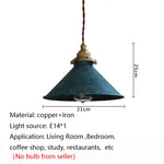 lampe suspendue industrielle vintage métal vert bleu gris finement oxydée éclairage salon chambre