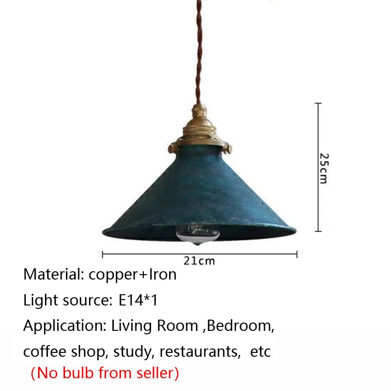 lampe suspendue industrielle vintage métal vert bleu gris finement oxydée éclairage salon chambre
