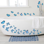sticker mural decoratif papillon violet bleu effet aquarelle salle bain boheme adhesif nature