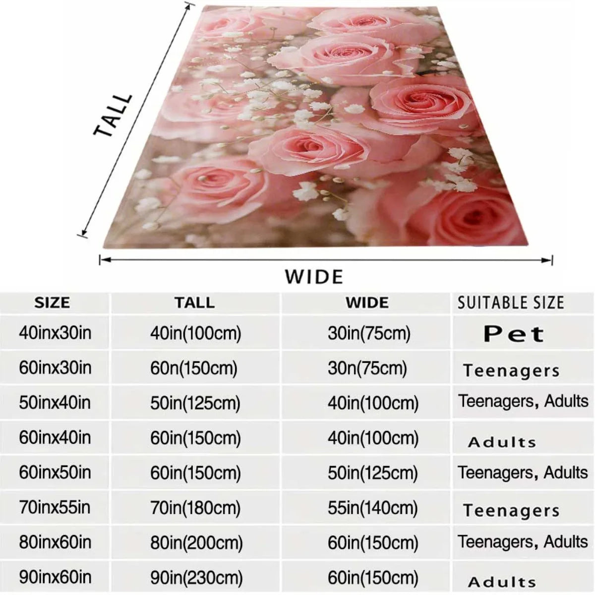 couverture rose imprimé floral fleurs blanches moderne polyester douce 100x130cm 130x150cm 150x200cm opacité fixations