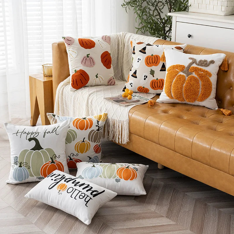 housse coussin décoratif citrouille fantôme sorcière polyester carré moderne minimalisme automne blanc