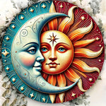 décoration murale bois soleil lune fleurs oiseaux étoiles or argent bleu rouge Jaune Blanc