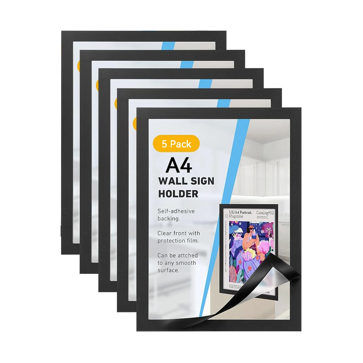 porte affiches mural transparent moderne adhésif noir protection inclusion film auto collant
