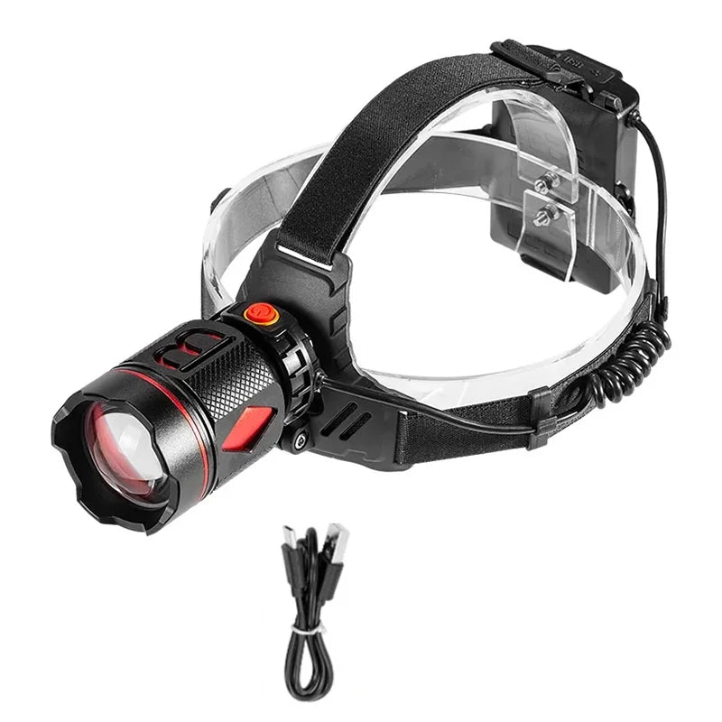lampe frontale led rechargeable type 18650 batteries noir rouge gris vert texturé mat moderne