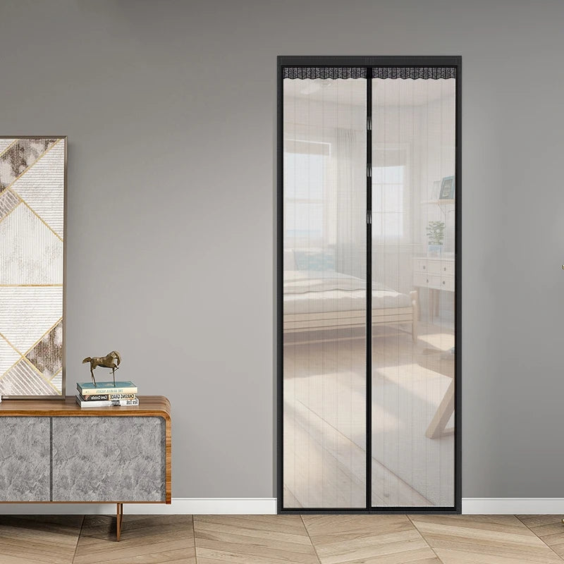 rideau porte magnétique noir maille fine opacité moderne velcro adhésive xl