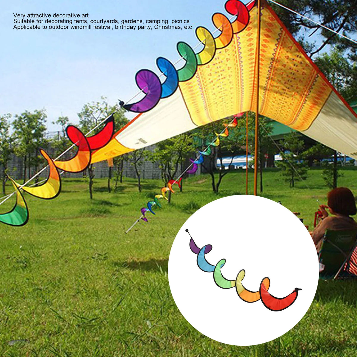 décoration extérieure wind spinner spirale colorée suspendue jardin festive enfants polyester