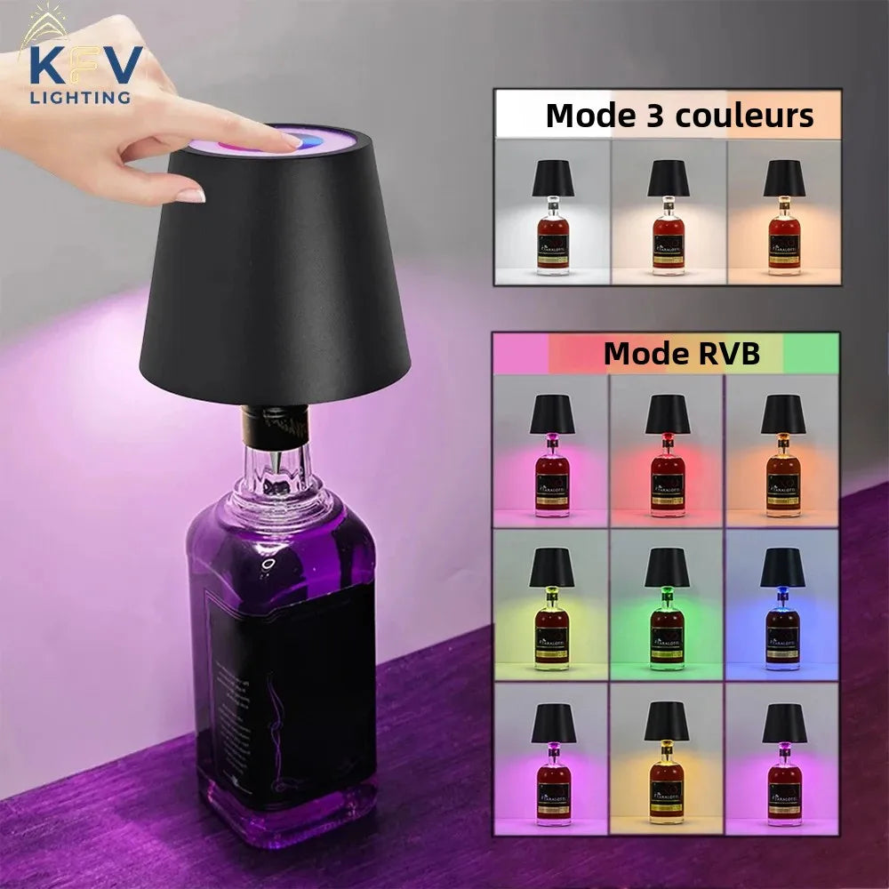 lampe table sans fil led rechargeable veilleuse moderne noir abat jour tactile bouteille vin