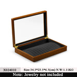 boîte bijoux bois marron clair grille compartiments collier bracelets cadeau anniversaire classique adhésif