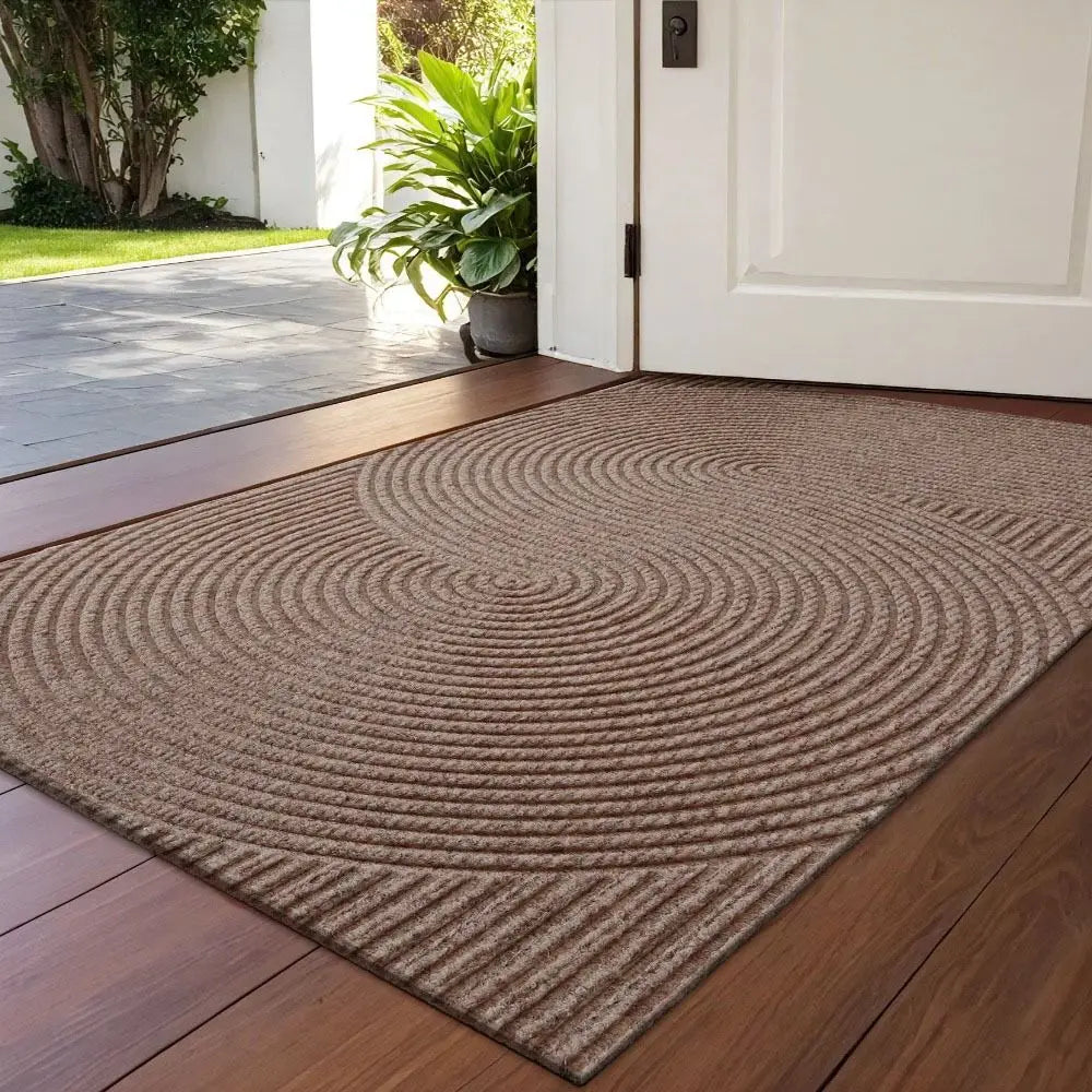 tapis d'entrée moderne rayures vert foncé marron gris antidérapant resistant taches